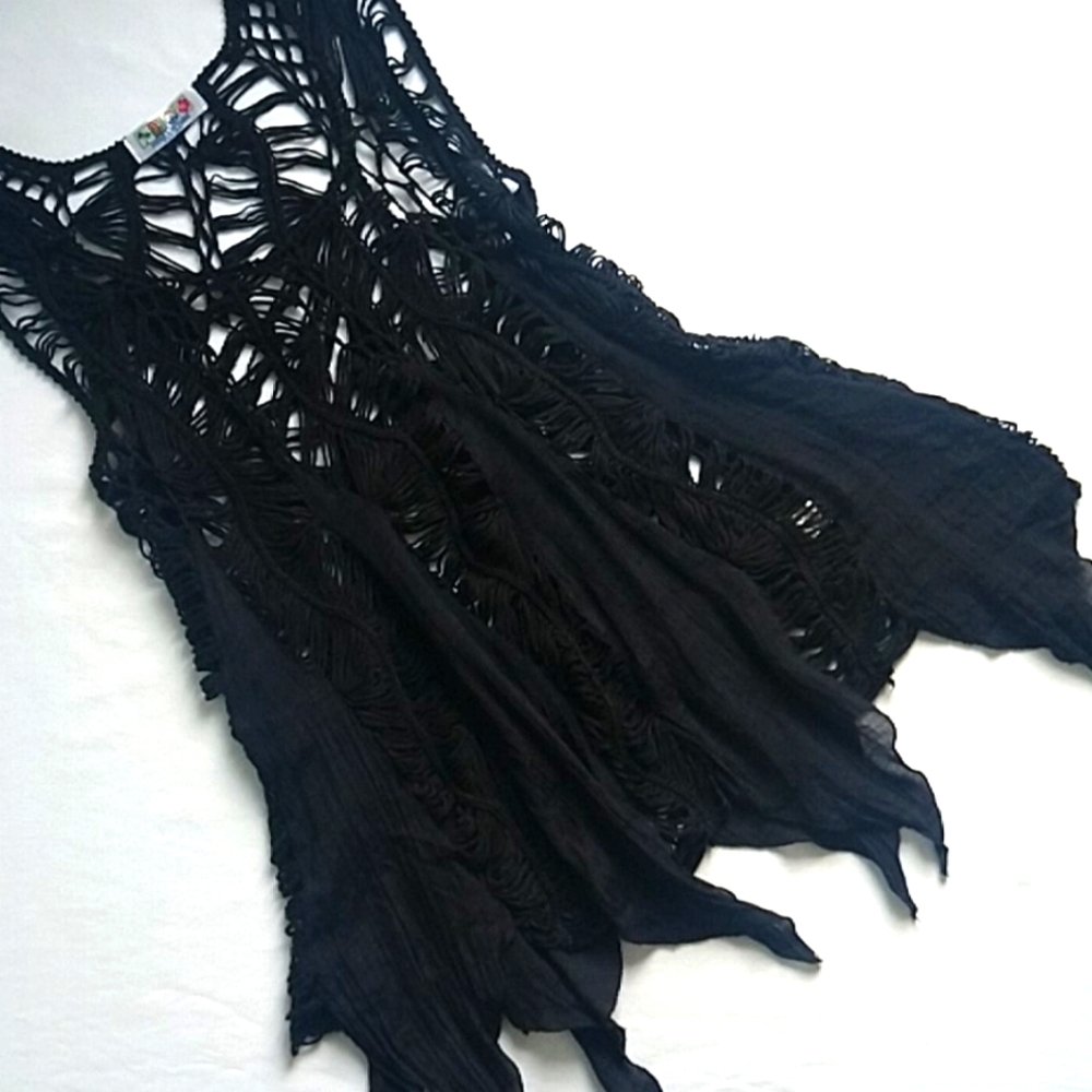 Block cotton crochet and polyester swim cover up